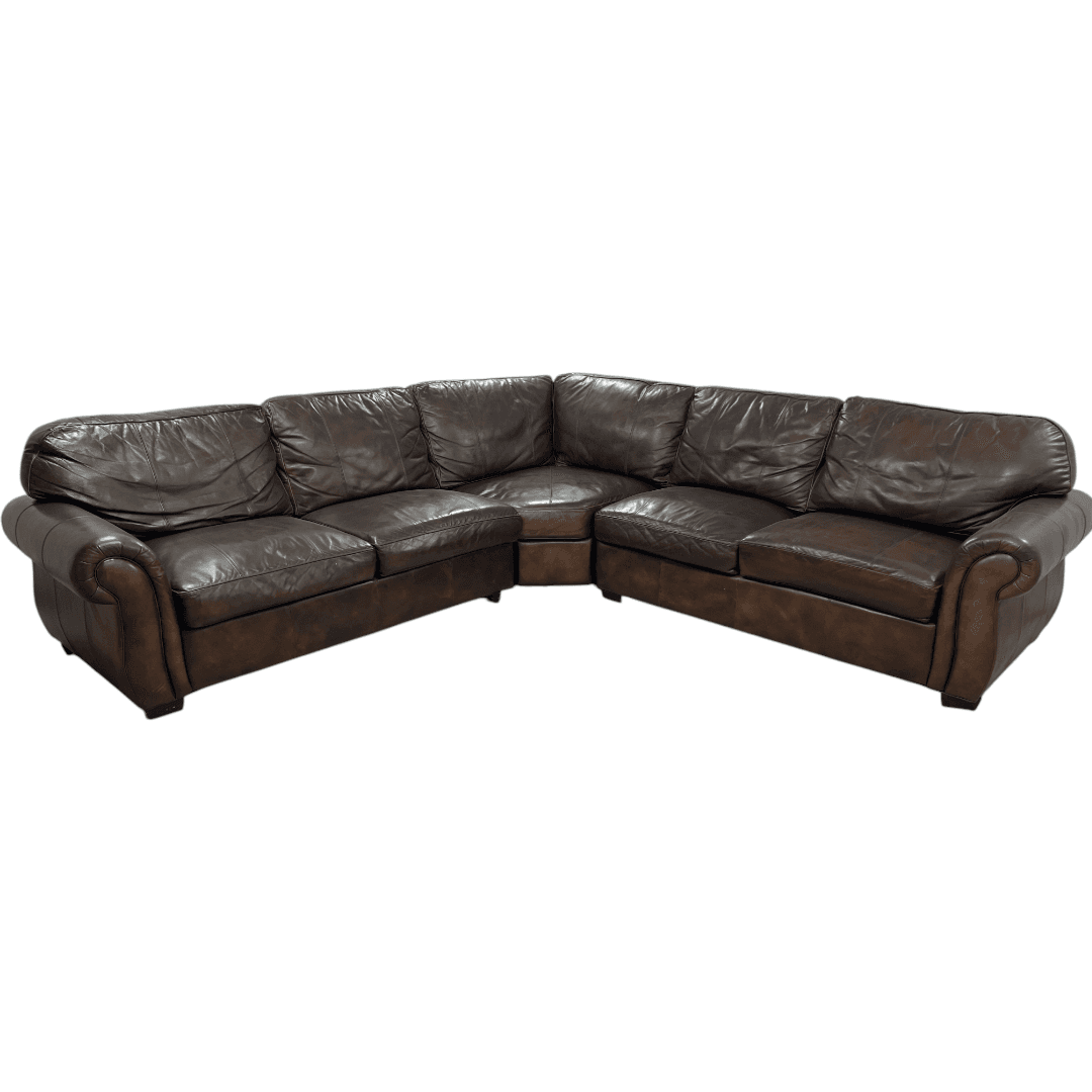 Raymour & Flanigan Dark Brown Leather Sectional Couch - Thumbnail 29