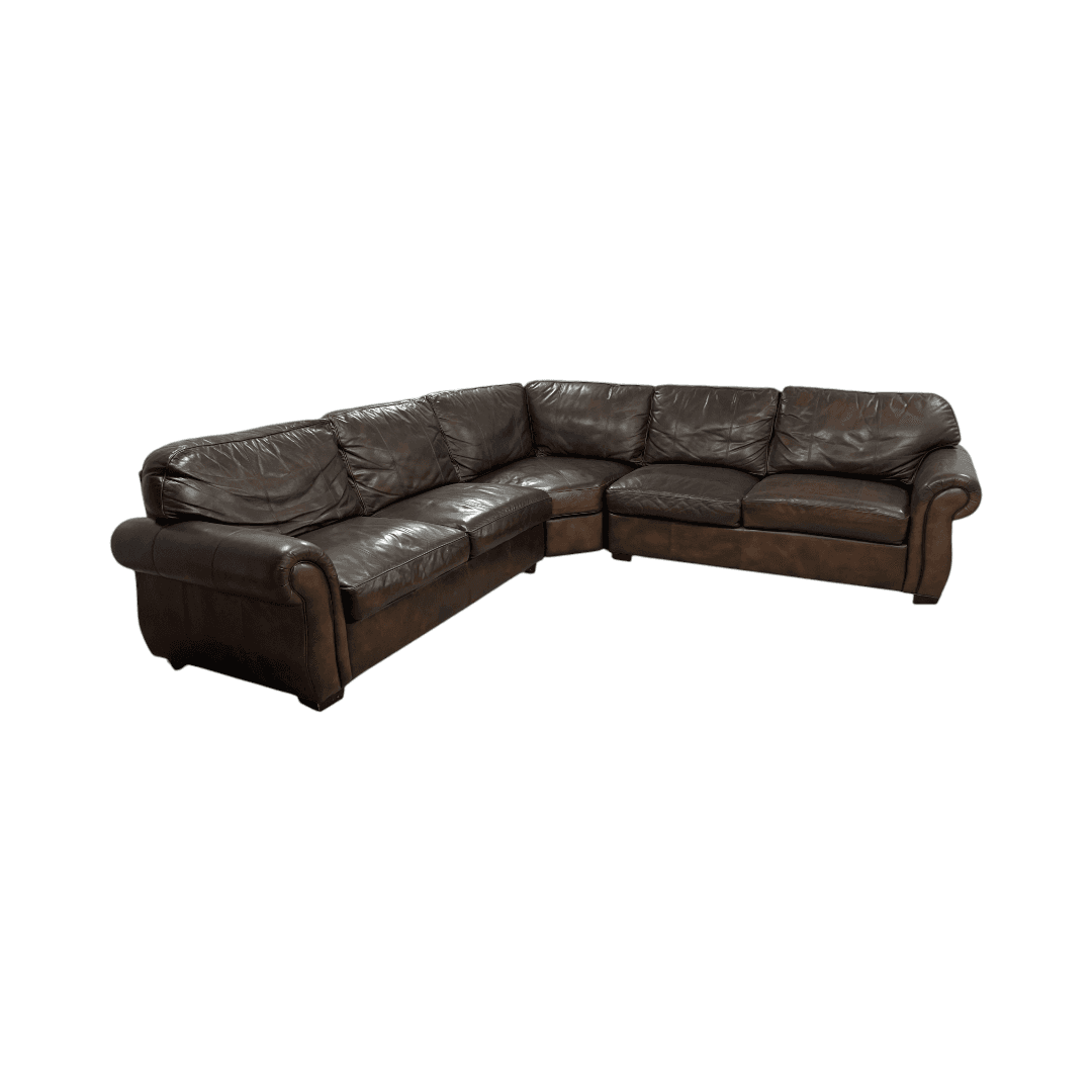 Raymour & Flanigan Dark Brown Leather Sectional Couch - Thumbnail 40