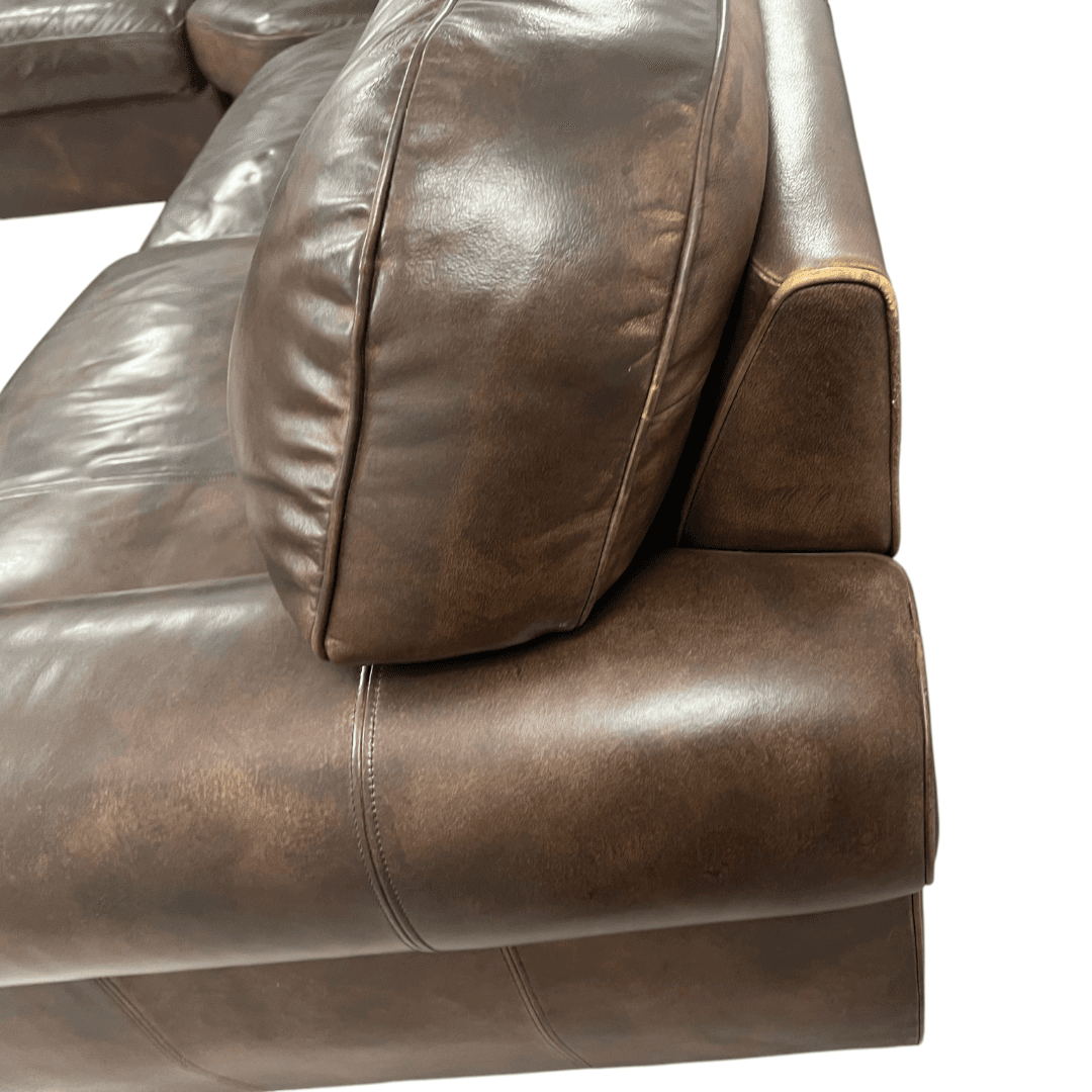 Raymour & Flanigan Dark Brown Leather Sectional Couch - Thumbnail 32