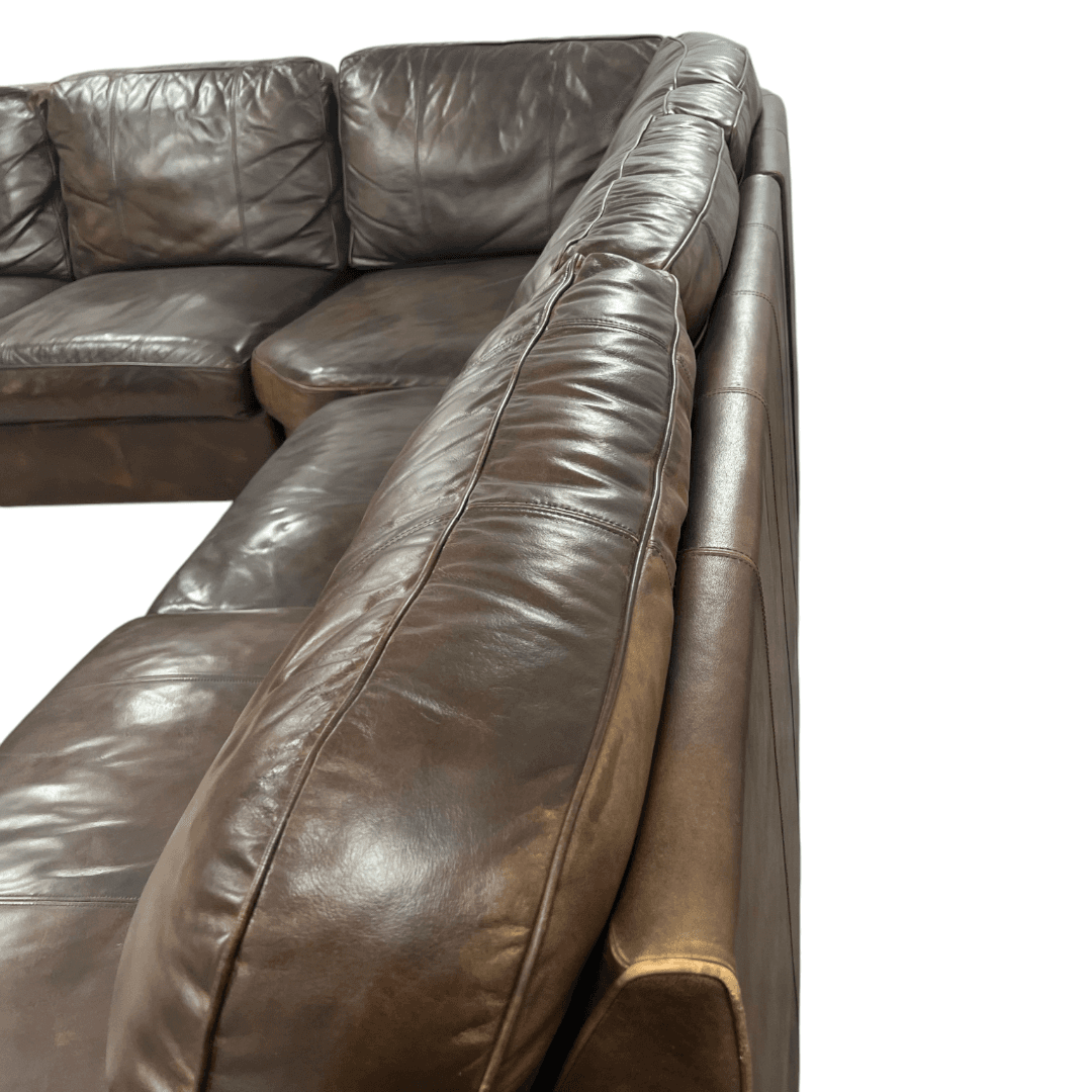 Raymour & Flanigan Dark Brown Leather Sectional Couch - Thumbnail 31