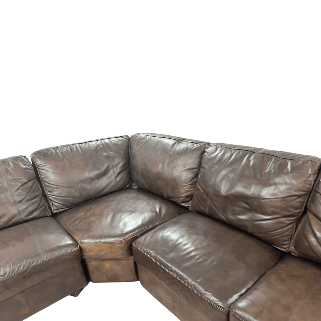 Raymour & Flanigan Dark Brown Leather Sectional Couch - Thumbnail 35