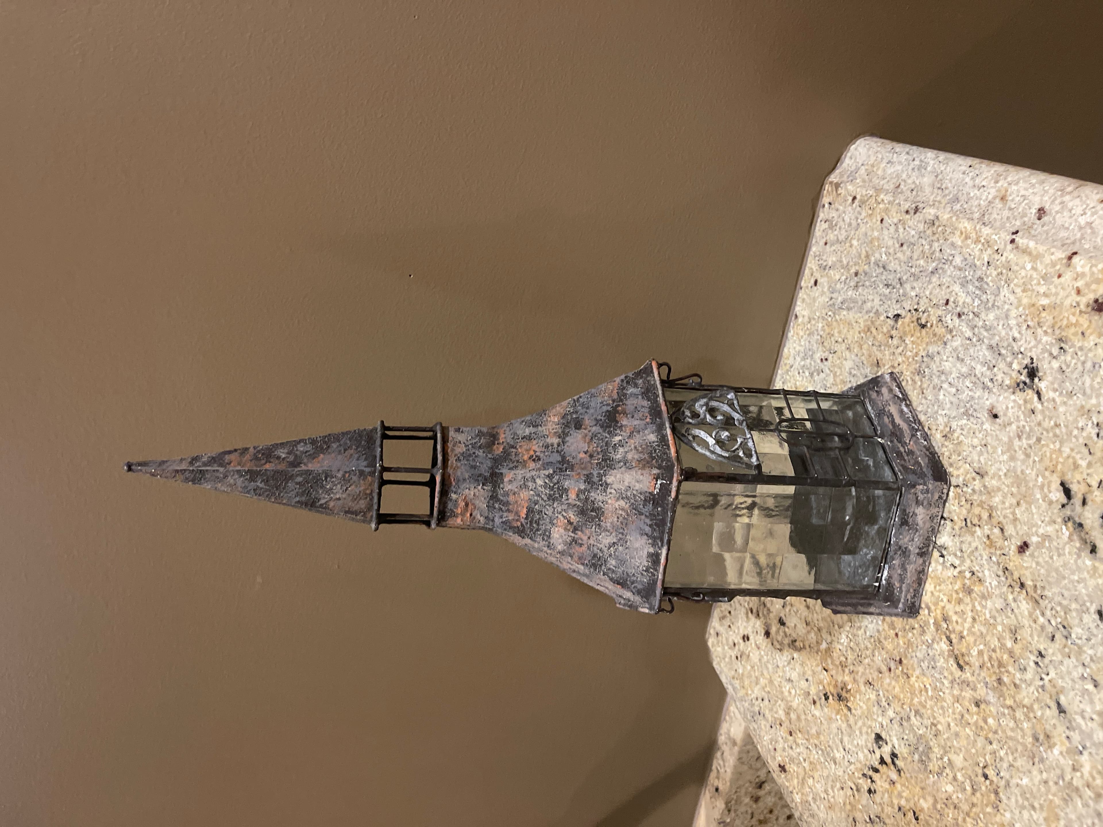 Metal Lantern with Glass Panels and Steeple Roof - Image 1