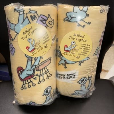 Quantity 2 - Mo Williams Yellow The Pigeon has to go to school Throw Blankets - Image 1