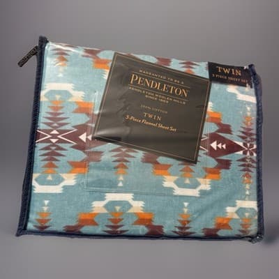 Pendleton Twin Flannel Sheet Set 3-Piece 100% Cotton Avra Valley Teal NEW - Image 1