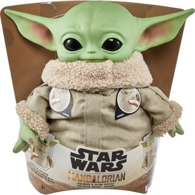 Mattel Star Wars Mandalorian Grogu Plush Toy 11-inch Squeeze Blink Sound New - Image 1