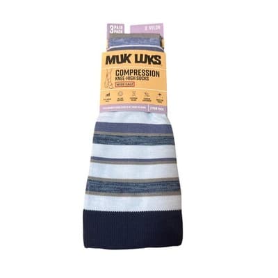Muk Luks 3 pair Compression Socks Knee Compression socks Wide Calf Blue Stripe - Thumbnail 3