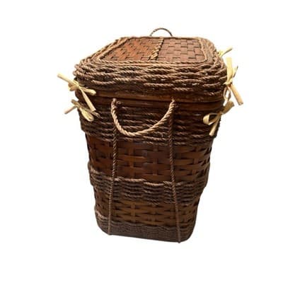 Vintage Wicker Laundry Basket Hamper Embrodiered Yellow Laundry • Beautiful - Thumbnail 5