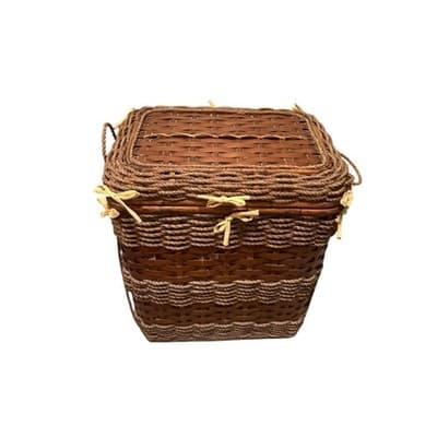 Vintage Wicker Laundry Basket Hamper Embrodiered Yellow Laundry • Beautiful - Thumbnail 3