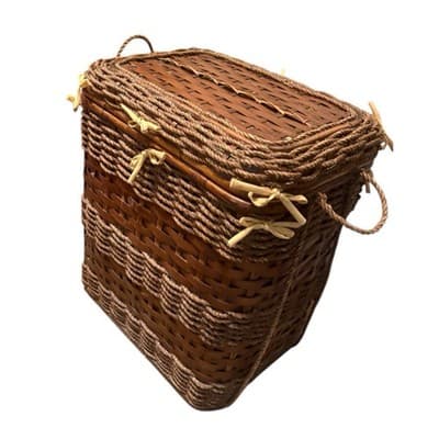 Vintage Wicker Laundry Basket Hamper Embrodiered Yellow Laundry • Beautiful - Thumbnail 4