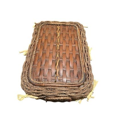 Vintage Wicker Laundry Basket Hamper Embrodiered Yellow Laundry • Beautiful - Thumbnail 7