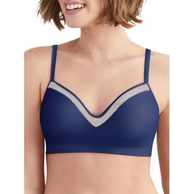 2XL Hanes Foam Evolution Women's Wireless Bra with SmoothTec Band in the Navy/St - Image 1