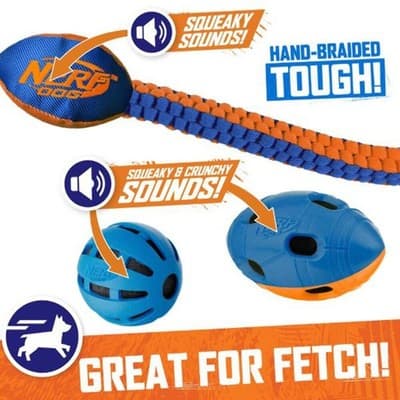 Nerf Dog Three Toy Gift Set: Crunch Ball, Tug Football, and Squeak Football Gift - Thumbnail 5