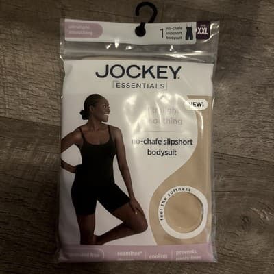 Jockey Essentials Women's XXL No-Chafe Slipshort Bodysuit BEIGE Smoothing - Image 1