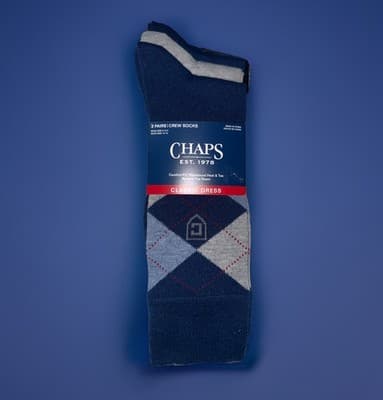 Chaps Men's Blue Gray Logo Classic Dress Crew Socks 3 Pairs Shoe Size 6-12.5 NEW - Image 1