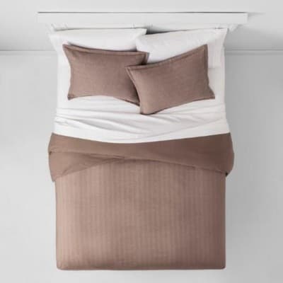 Threshold Herringbone Flannel Duvet Cover Set, Full/Queen Tan - Image 1
