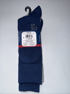 Chaps Men's Blue Gray Logo Classic Dress Crew Socks 3 Pairs Shoe Size 6-12.5 NEW - Thumbnail 2