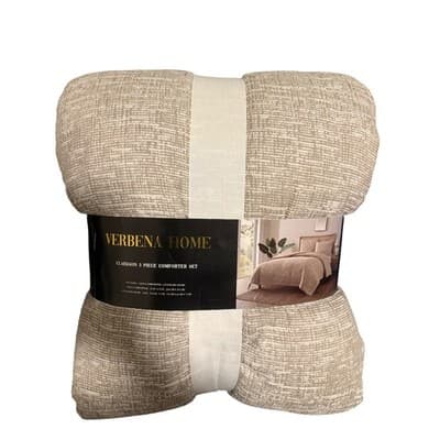 Verbena Home Clarkson 3 Piece Comforter Set Queen Beige White Textured New - Image 1