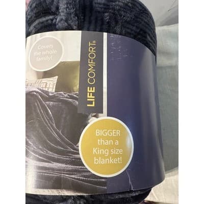 Life Comfort 10 Foot Wide Family Blanket 120x120 Oversized Navy Blue Plush Throw - Thumbnail 2