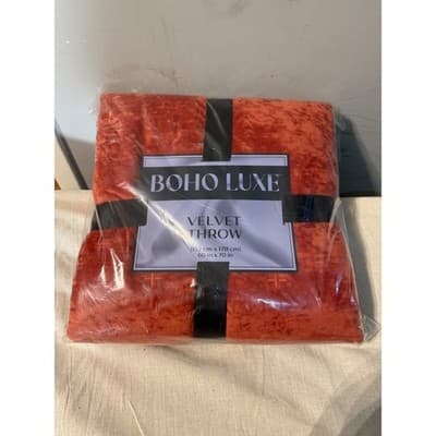 Boho Luxe Velvet Throw Blanket Burnt Orange Rust Cross Stitch Quilted 60x70 NWT - Thumbnail 2