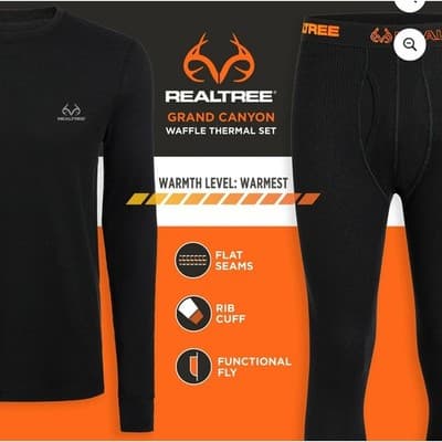 Large Realtree mens waffle thermal base layer Cotton blend Top Pant Set, 2-Piece - Thumbnail 4