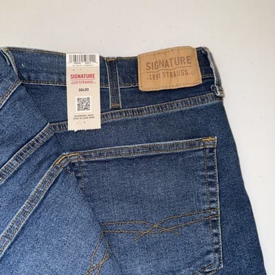 38x30 Levi Strauss Signature Men's Slim Fit Blue Jeans - Thumbnail 3