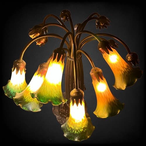 Tiffany Style 15 Arm Lilly Lamp With 6 Shades - Thumbnail 4