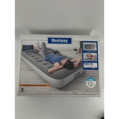 Bestway Twin Air Mattress 12” Height • Inflatable Bed w/ Built-In Pump • New - Thumbnail 3