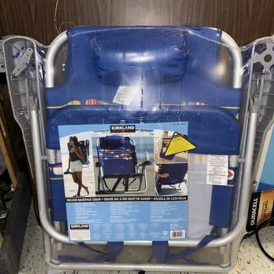 Kirkland Signature Deluxe Beach Backpack Chair Paddles W/ Built In Cooler Pouch - Image 1