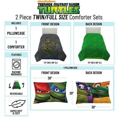 Teenage Mutant Ninja Turtles TMNT Twin / Full Comforter Set by Jay Franco - Thumbnail 2