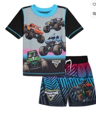 Monster Jam Truck Grave Digger 18 Month Toddler Swim Suit 2 Pc Outfit - Image 1