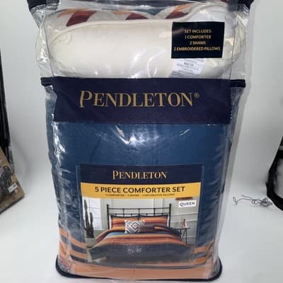 Pendleton 5 Piece Comforter Set Queen Southwestern Stripe Shams Pillows - Image 1