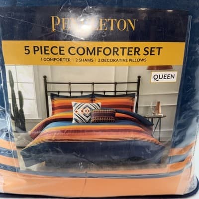 Pendleton 5 Piece Comforter Set Queen Southwestern Stripe Shams Pillows - Thumbnail 2