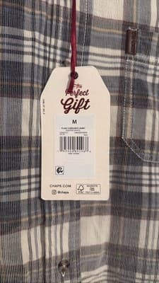 Chaps Men's M Plaid Corduroy Shirt - Winter White Button Down Cotton - Thumbnail 2