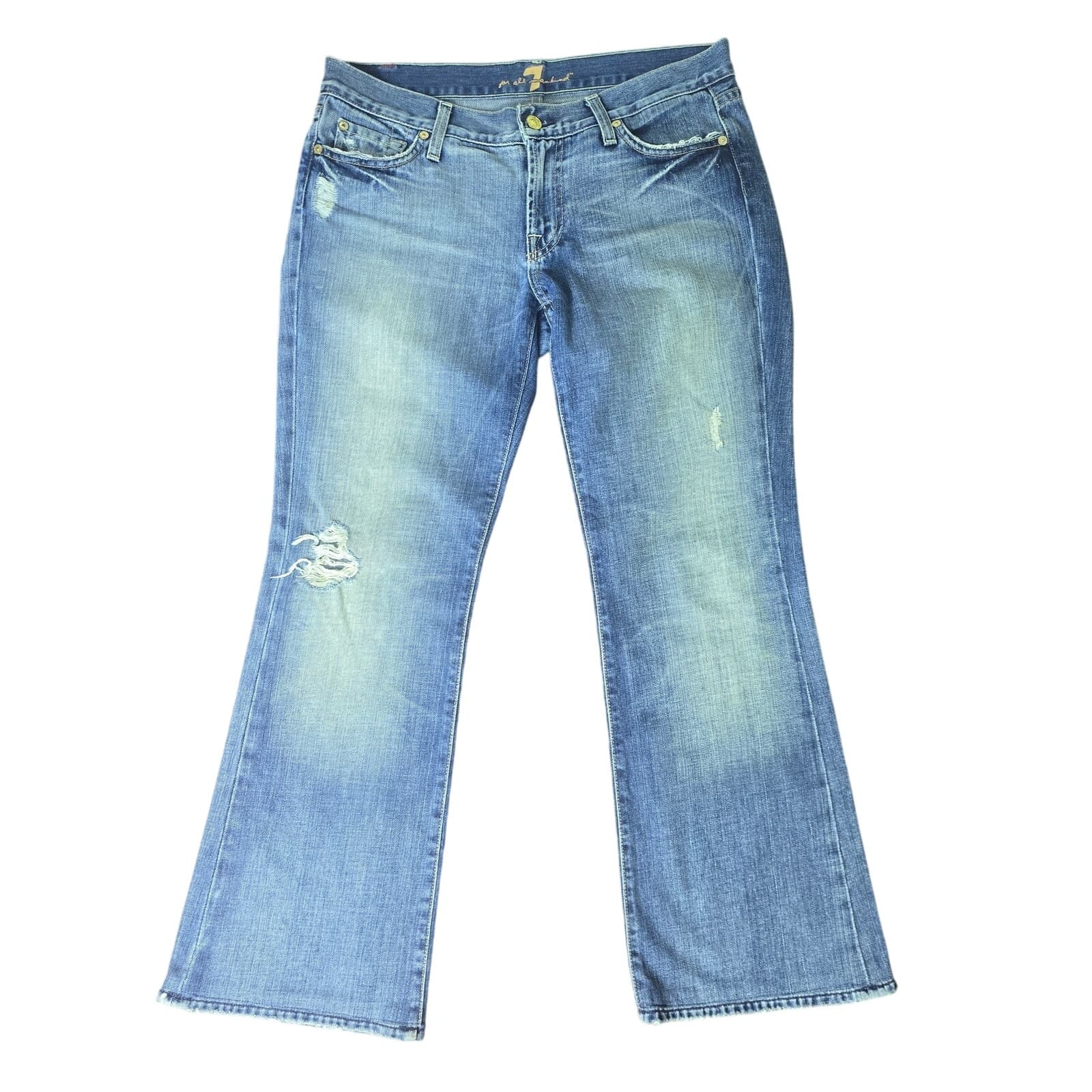 7 For All Mankind Distressed Wave Bootcut Jeans Style # U076162U-162U Size 30 - Image 1