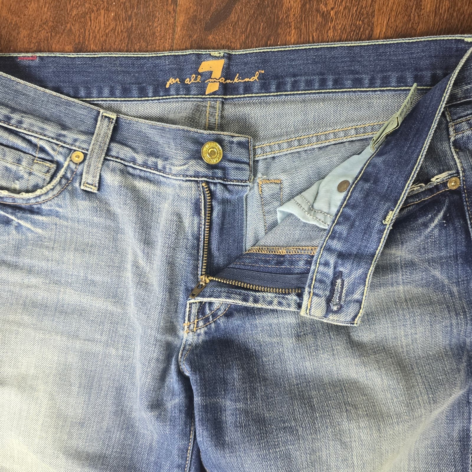 7 For All Mankind Distressed Wave Bootcut Jeans Style # U076162U-162U Size 30 - Thumbnail 6