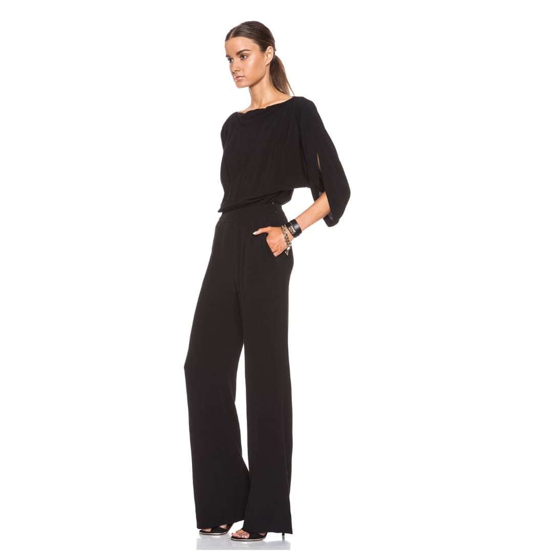 Diane Von Furstenberg Black 1/2 Sleeve 100% Viscose Dezi Jumpsuit - SIze - Thumbnail 4