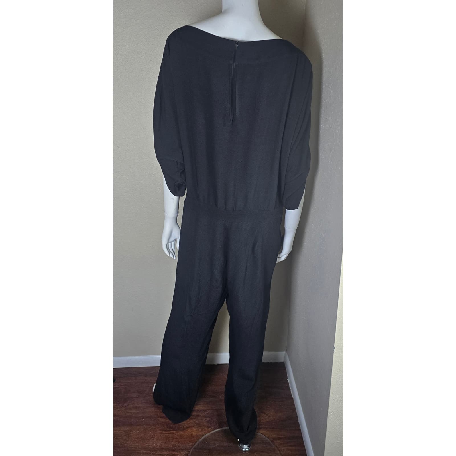 Diane Von Furstenberg Black 1/2 Sleeve 100% Viscose Dezi Jumpsuit - SIze - Thumbnail 7