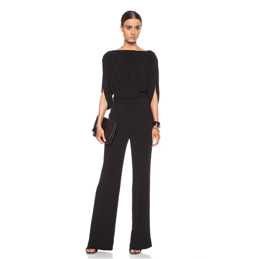 Diane Von Furstenberg Black 1/2 Sleeve 100% Viscose Dezi Jumpsuit - SIze - Thumbnail 2