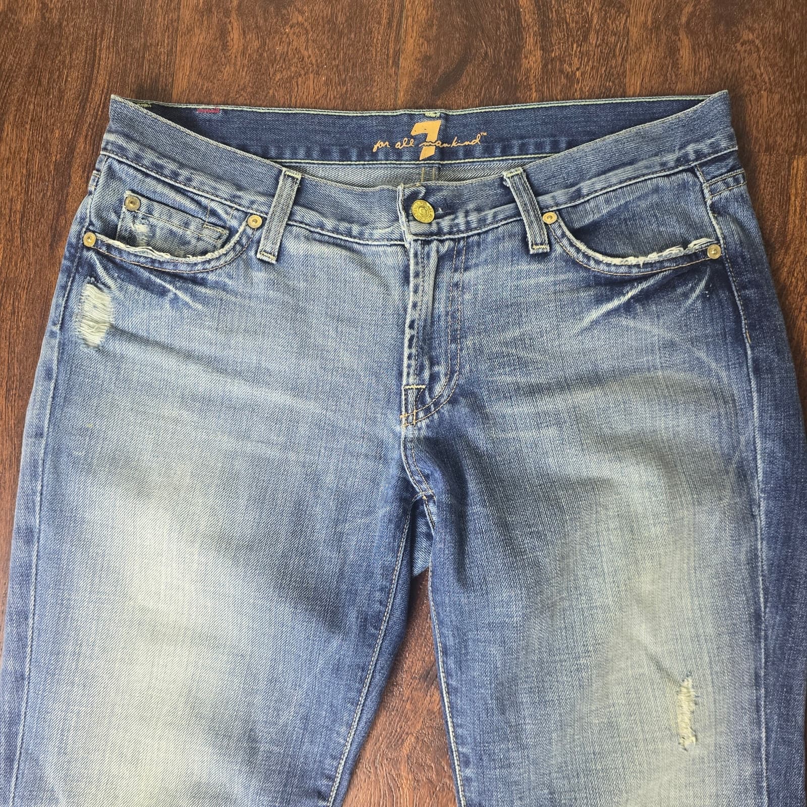 7 For All Mankind Distressed Wave Bootcut Jeans Style # U076162U-162U Size 30 - Thumbnail 3