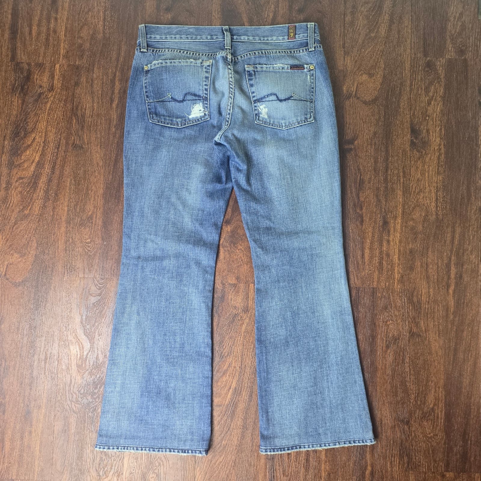 7 For All Mankind Distressed Wave Bootcut Jeans Style # U076162U-162U Size 30 - Thumbnail 7