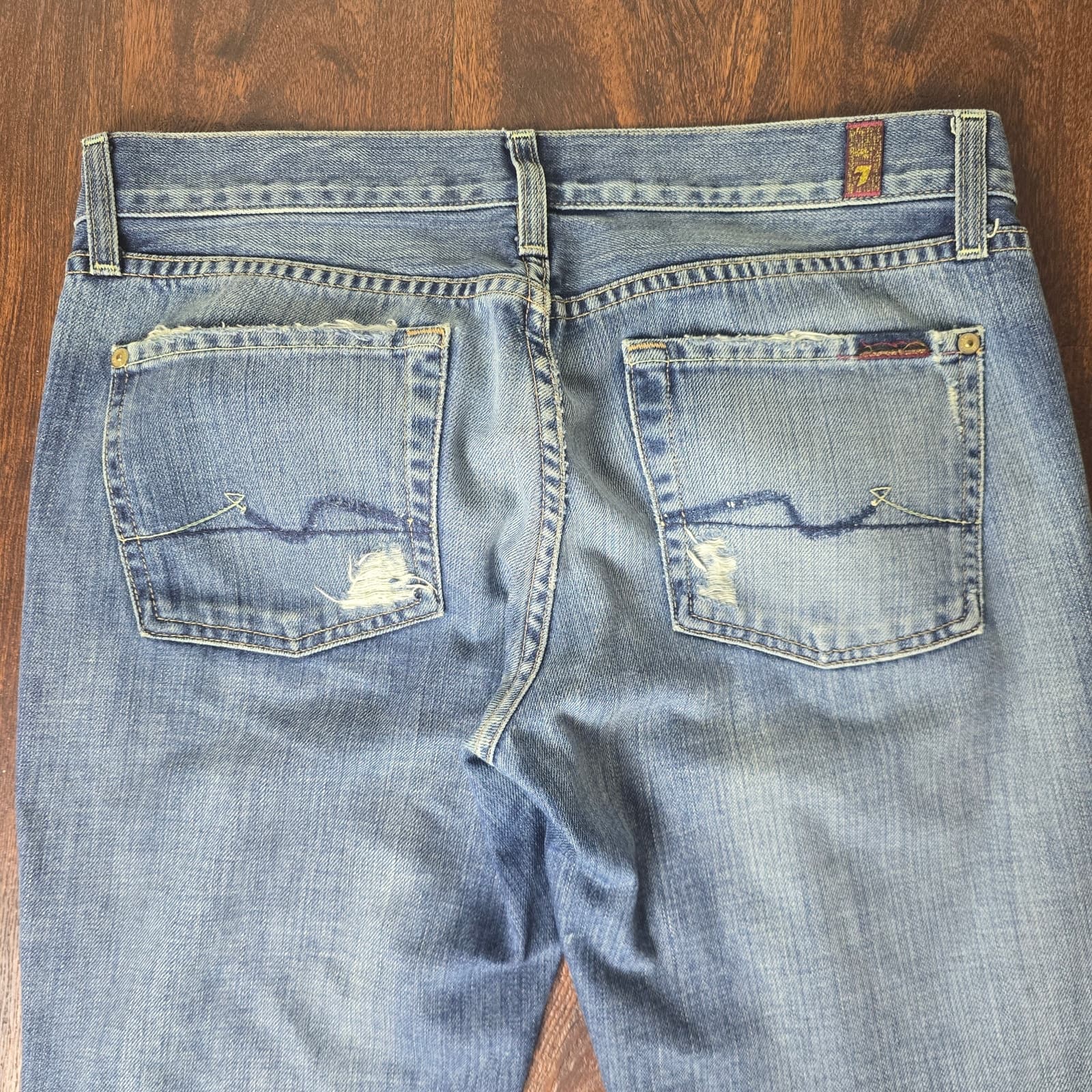 7 For All Mankind Distressed Wave Bootcut Jeans Style # U076162U-162U Size 30 - Thumbnail 8