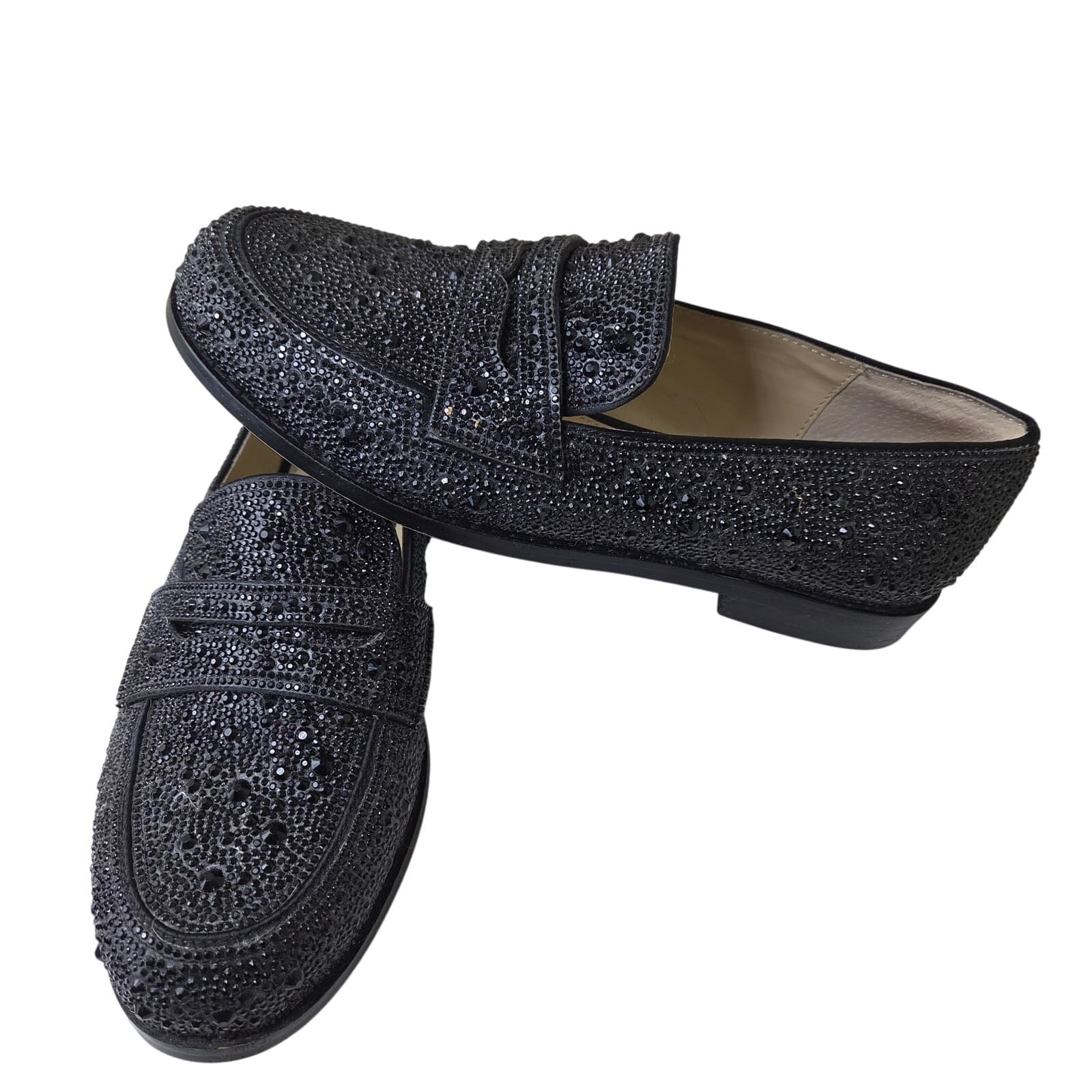 Betsey Johnson Aron Penny Loafers - Black Rhinestone - Size 8 - Image 1