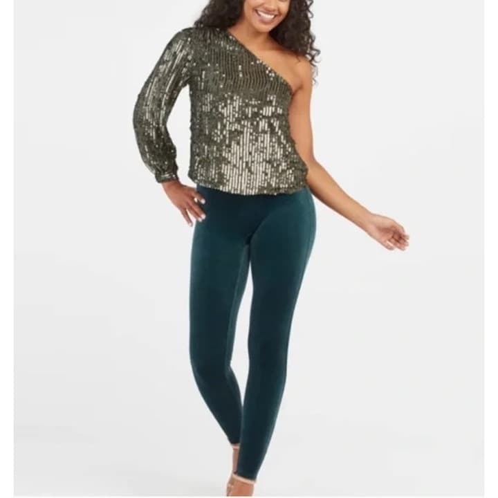 SPANX Velvet Tummy Control High Rise Leggings - Forest Green - Small - NWOT - Thumbnail 3