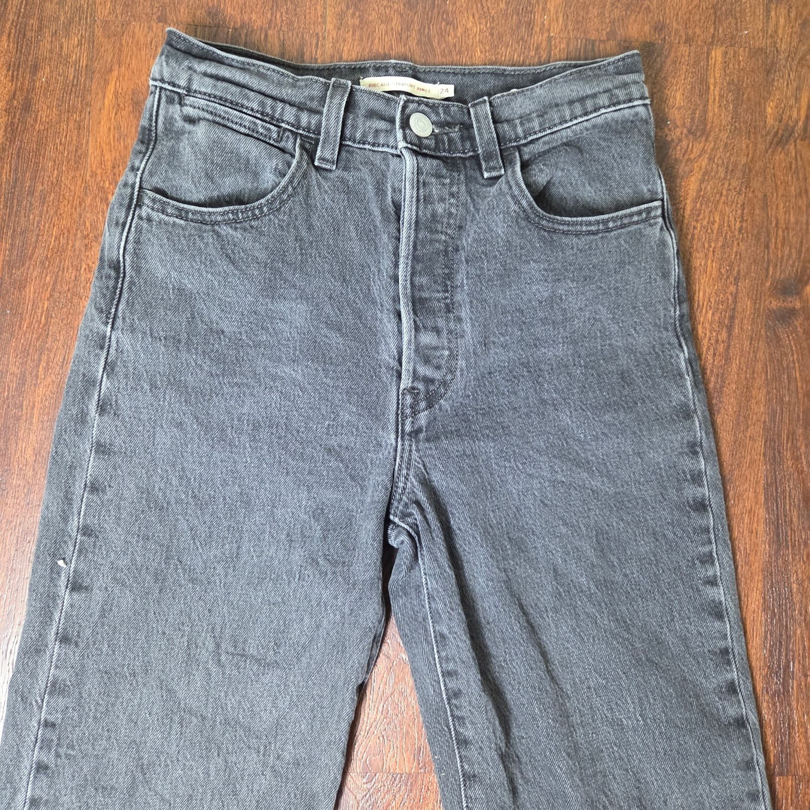 Levi's Ribcage Straight Ankle Buttonfly Faded Black Wash Jeans - Size 24 - Thumbnail 2