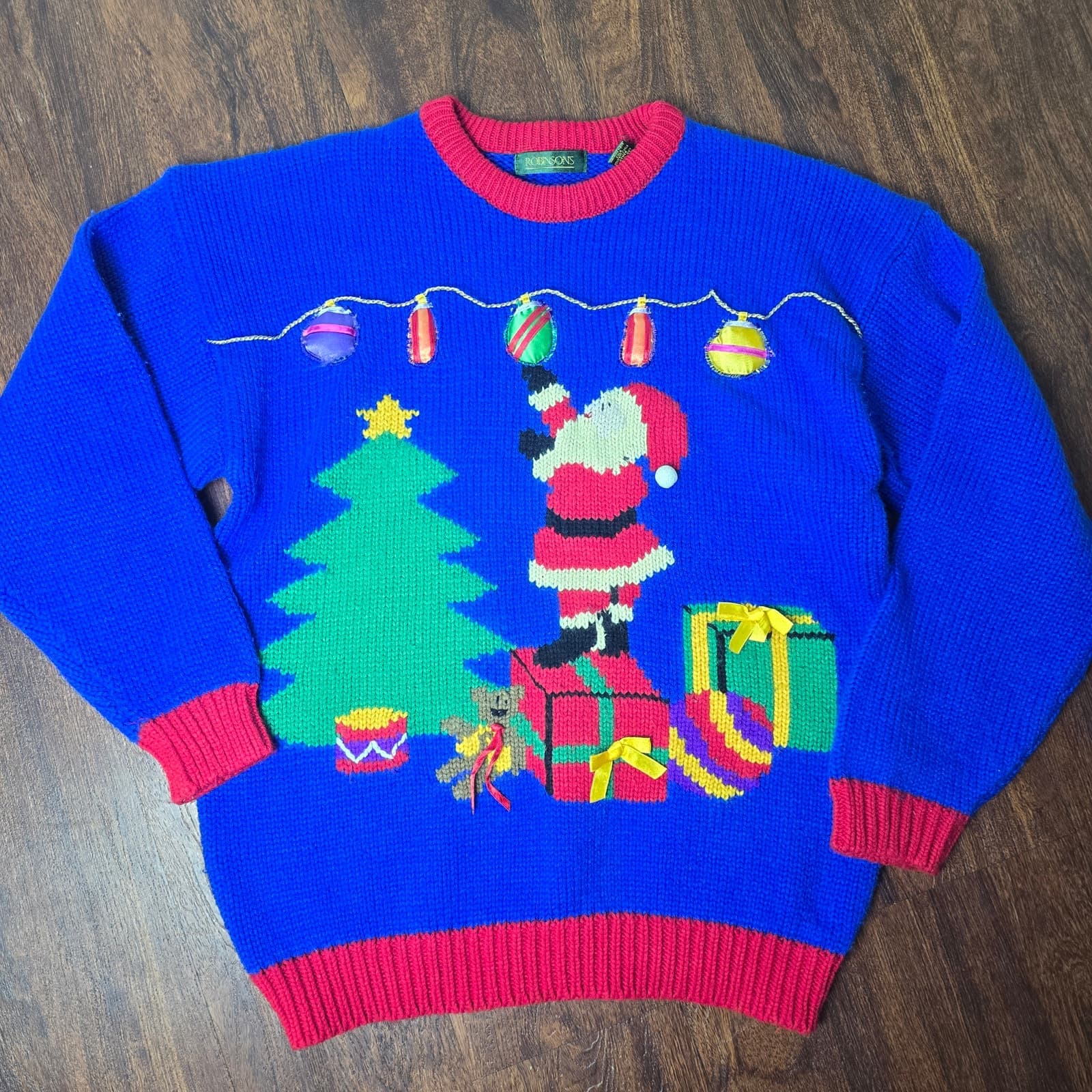 Vintage Robinson's Ugly Christmas Sweater Santa Christmas Tree - Medium - Thumbnail 4