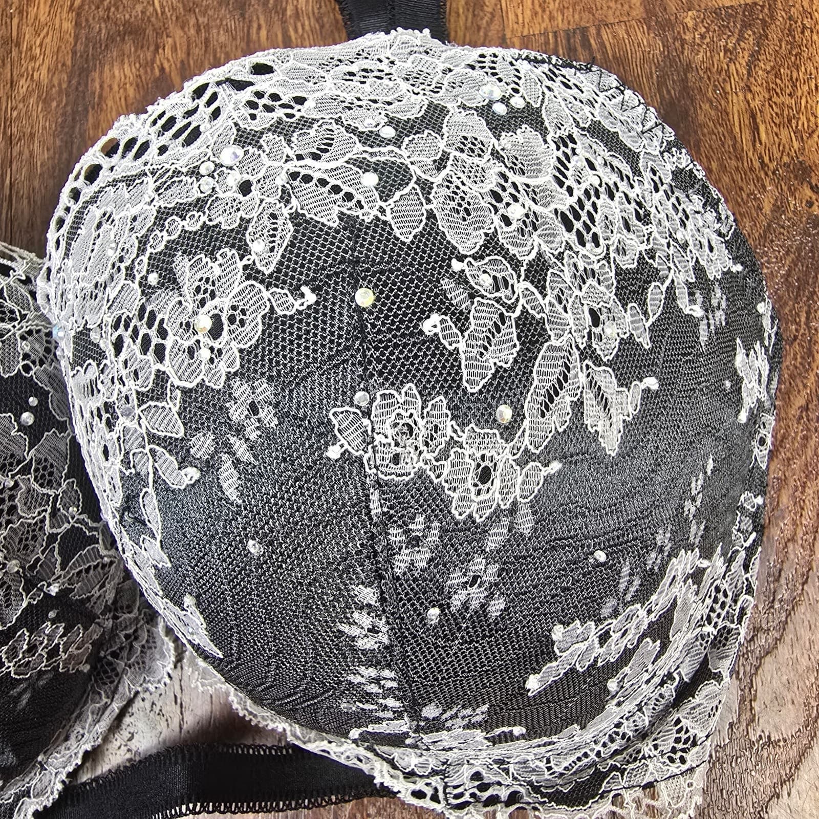 Victoria's Secret Dream Angels Lined Demi Bra - Black +White Lace Bling - 34DDD - Thumbnail 7