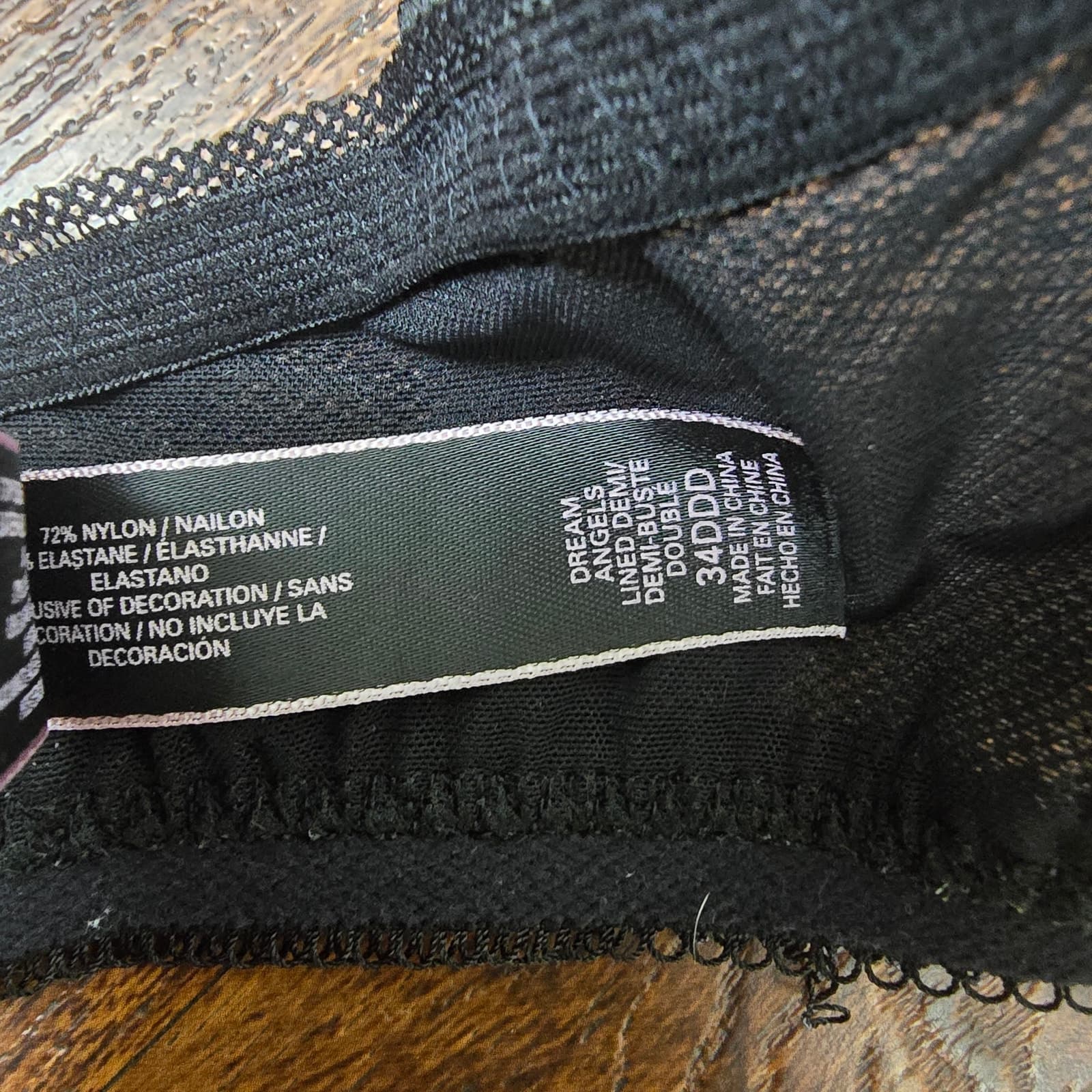 Victoria's Secret Dream Angels Lined Demi Bra - Black +White Lace Bling - 34DDD - Thumbnail 10