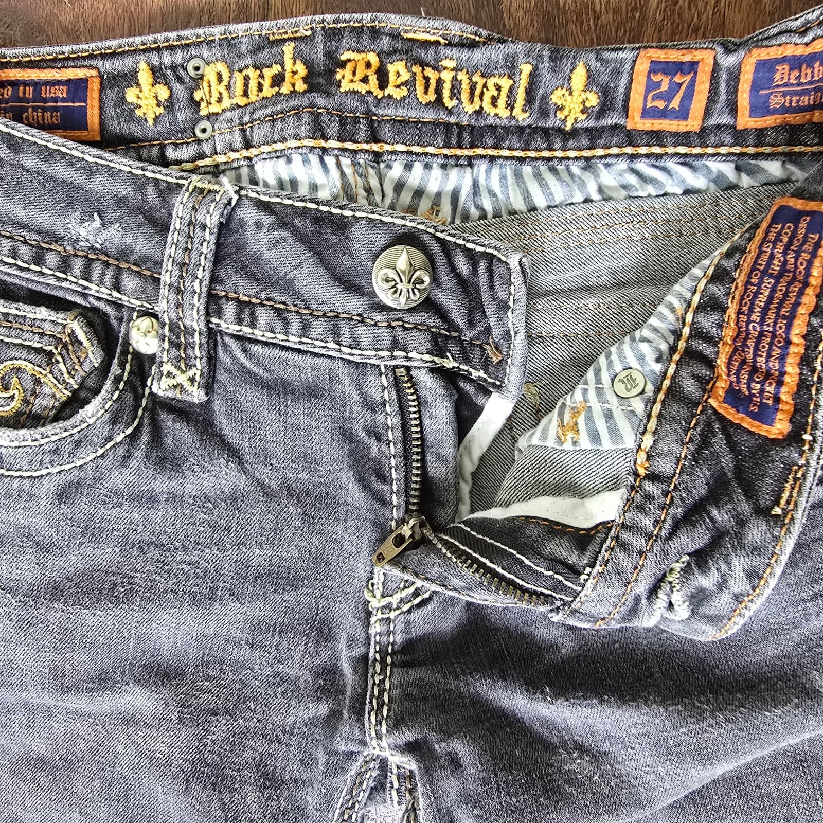 Rock Revival Debbie Straight Leg Jeans Button Flap Pockets Low-Rise Gray Size 27 - Thumbnail 3