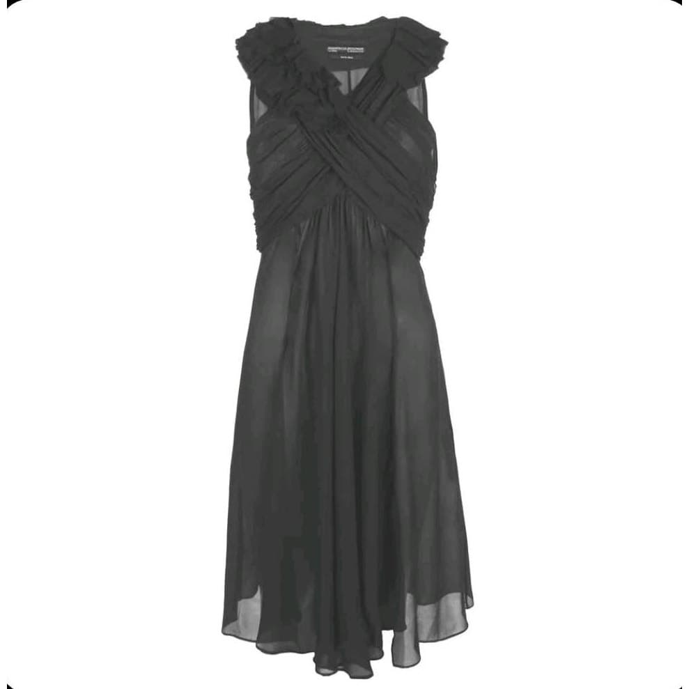 ALLSAINTS Florianna Silk Dress Ruffles Ruched Sheer Crepe Jersey Black Size 6 - Thumbnail 2