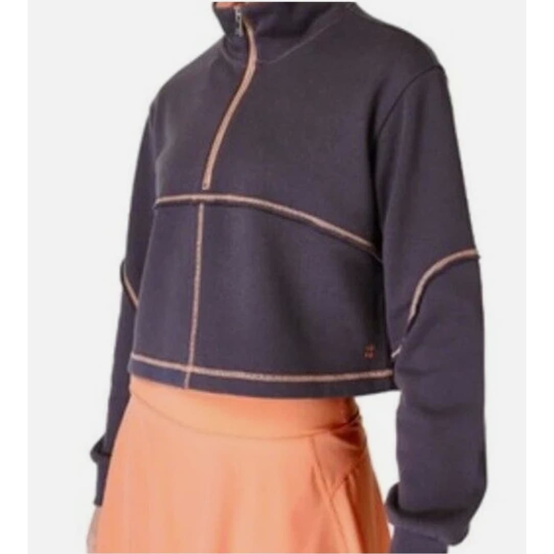 Sweaty Betty Revive Cropped Sweatshirt 1/2 Zip - Gray/Orange - Large - Thumbnail 2